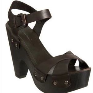 Roberto Del Carlo Corinne Brown Leather Criss-Cross Platform Sandals, 37.5